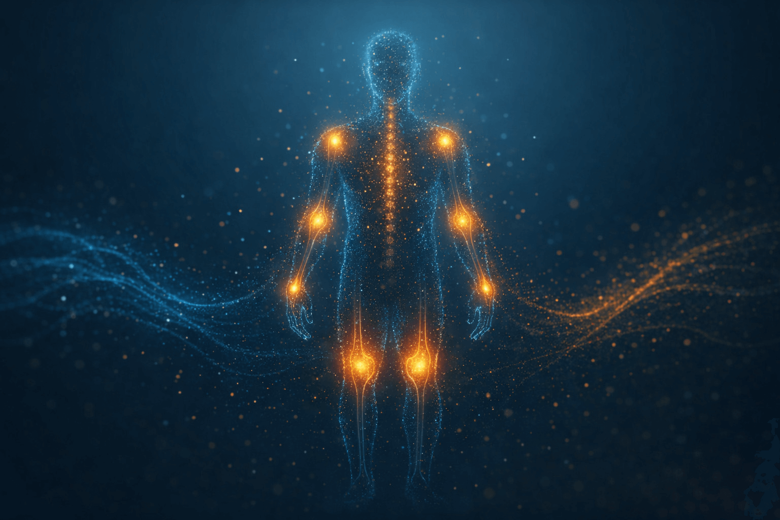 Concept art of internal body balance with glowing cells